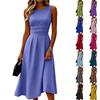 Sleeveless Casual Midi Dress for Women Round Neck Sleeveless Dress with Waistband Elegant Fit and Flare Style Suitable for Daily Wear and Events