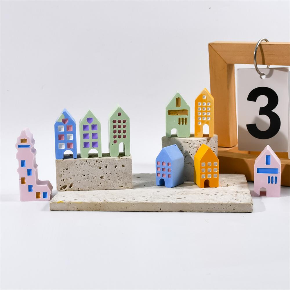 Gotický dům Pryskyřice Sádra Silikonové formy DIY Evropský Dutý dům Kapky Lepidlo Cement Výroba Formy Umělecká řemesla Domácí ozdoba