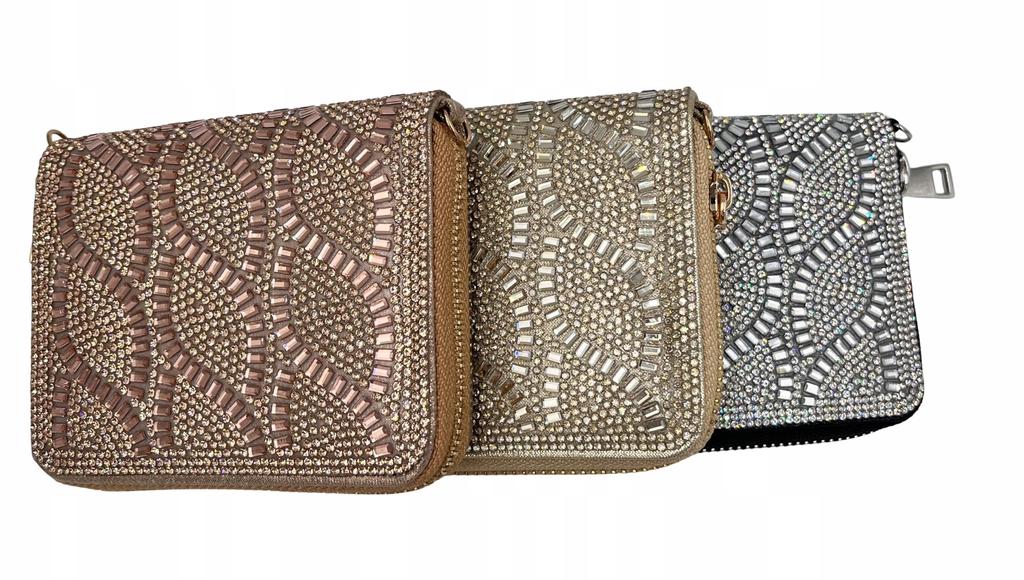 Wallet on a chain, mini bag, Crystal, Greek pattern, gold