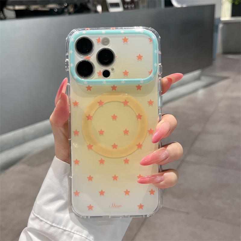 

Ins Style Star Magnetic Case for iPhone 16 Pro Max in Color-Blocked Design, Compatible with iPhone 15/14 15
