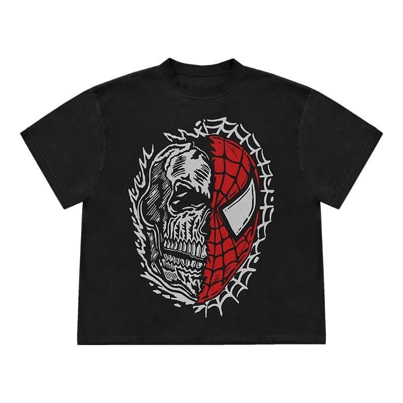 Authorizes The New High-quality Spider-Man Skull Print T-shirt with The Same Loose Short Sleeves for Men and Women.