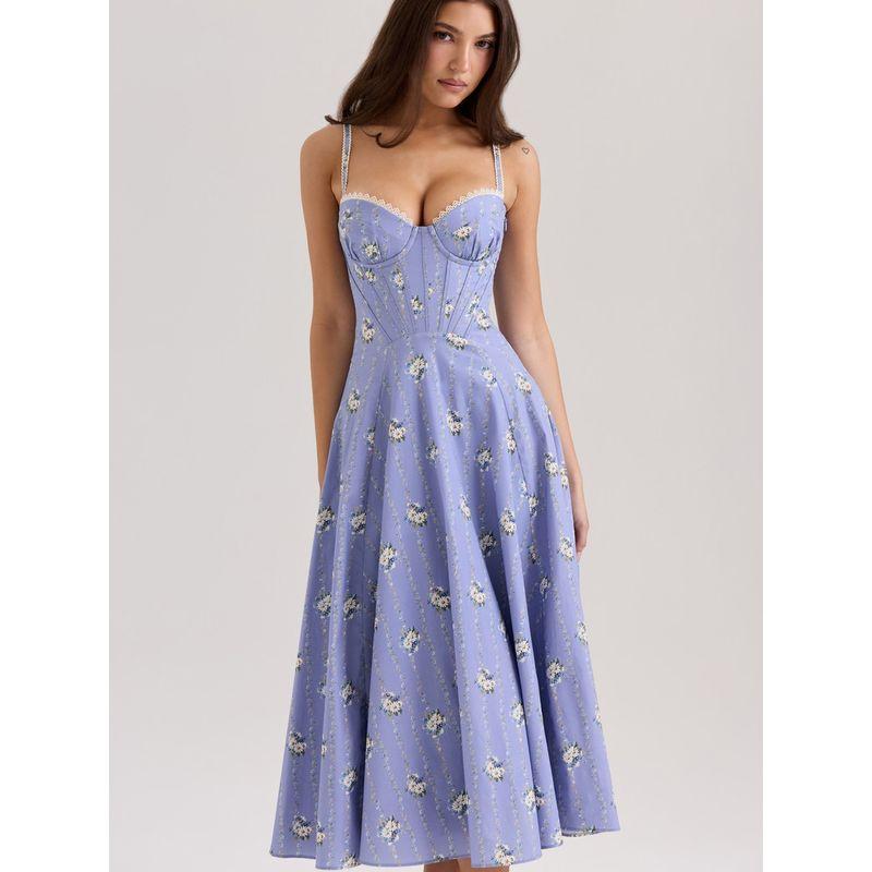 Nanfa Sunshine House Same Style French Style Retro Pastoral Fresh Floral Waist Hugging Slimming Elegant Sling Dress