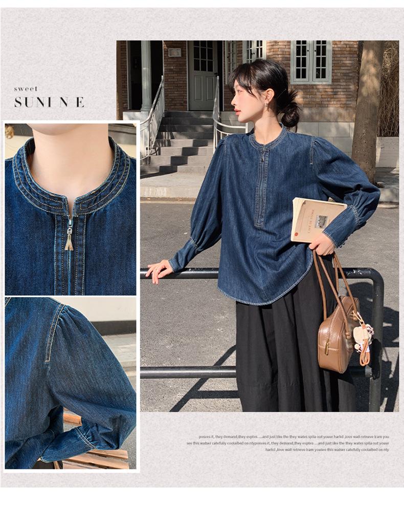 Women's 2025 Spring Retro Puff Sleeve Denim Shirt – Stylish, Unique, and Trendy Short Top