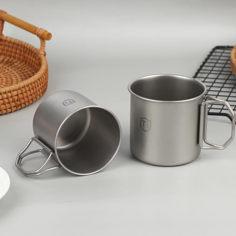Titanium Steel Coffee Mug Cup With Foldable Handle Outdoor Camping Water Mug Tableware For Hot And Cold Beverages