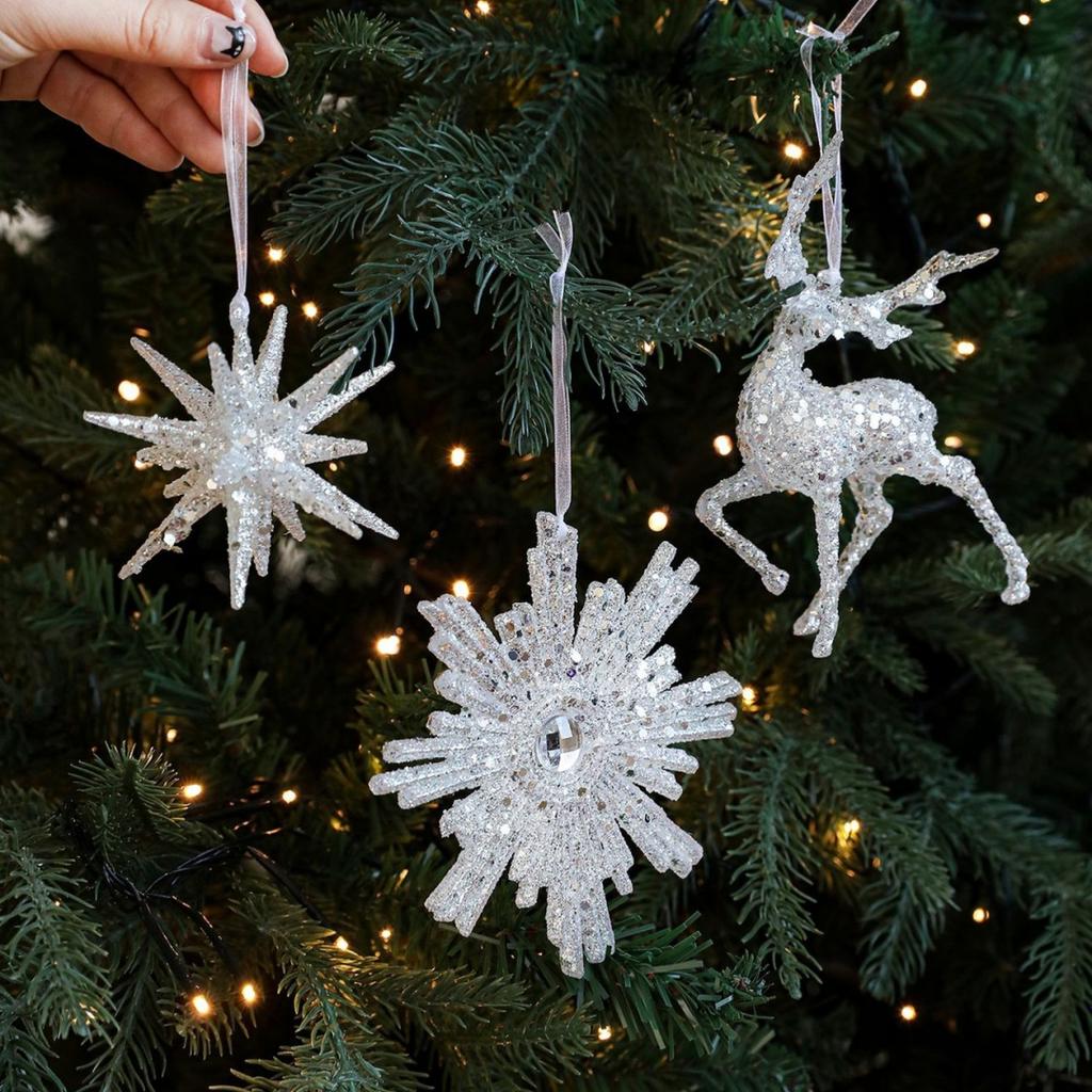 Christmas Tree Decoration Pendant Acrylic Transparent Snowflake Reindeer Pendant Family Party Christmas Atmosphere Decoration