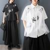 DIMANAF 2026 Plus Size New Spring Summer Blouse Short Sleeve Casual Black Shirt Women Loose Tops Shirts Cotton