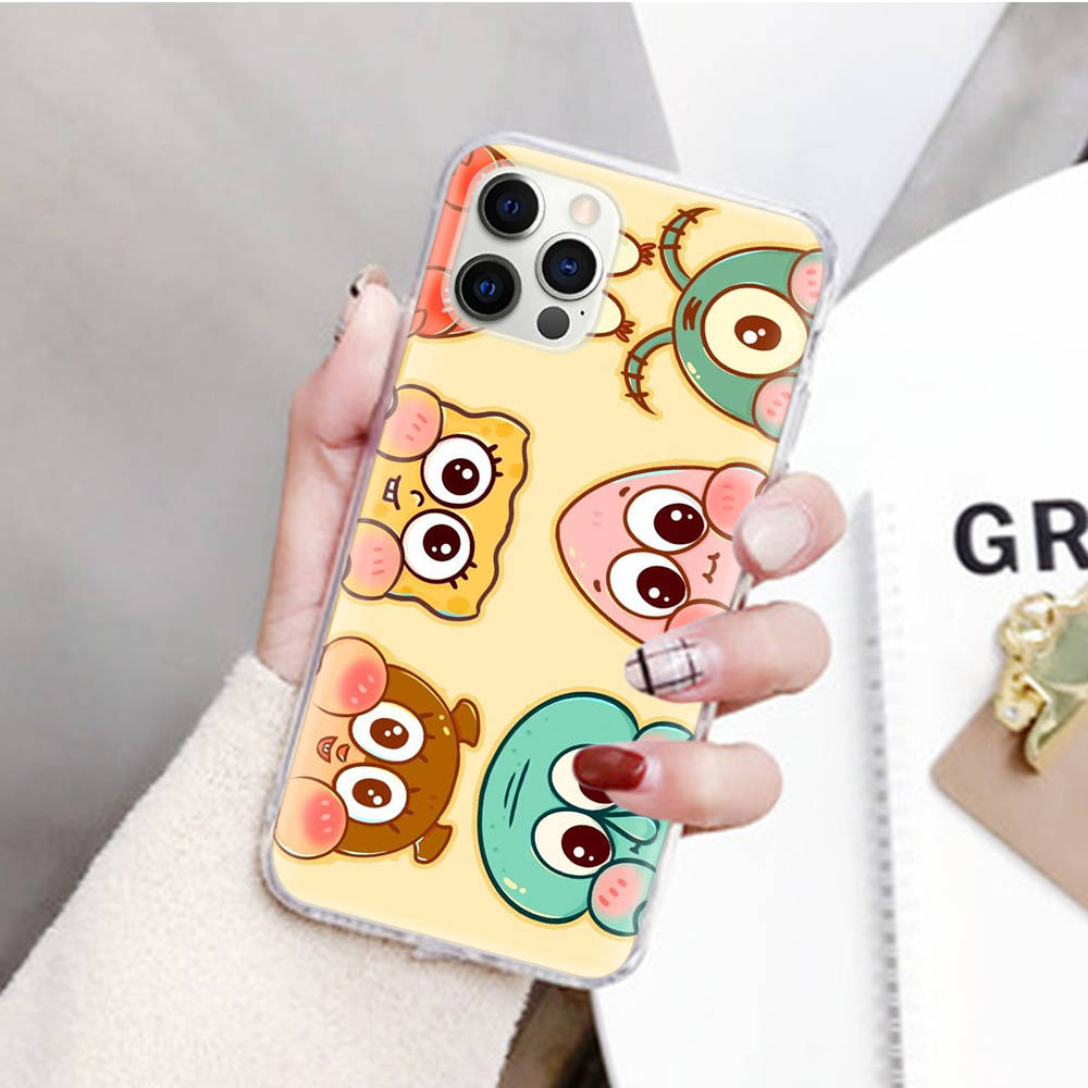 JS43 SpongeBob Transparent Case for Samsung A04 A14 A23 M33 M53 Realme 10 9 C35 C55 VIVO Y02 X80 Infinix Hot 30 Note 11 Tecno Spark 8P Pro