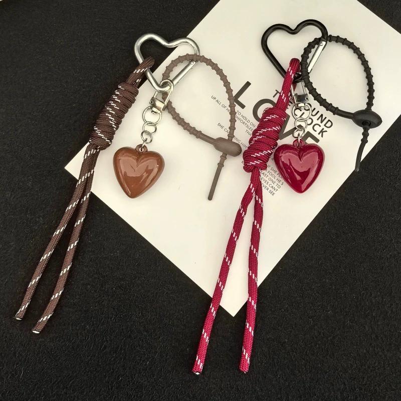 Fashionable Heart Leather Rope Keychain Cherry Bow Y2K Mobile Phone Lanyard Handmade Bag Pendant Ornaments Gifts