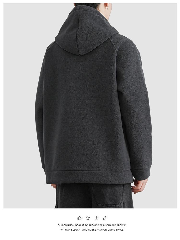 Męska jesienno-zimowa kurtka z kapturem z dwustronnego polaru