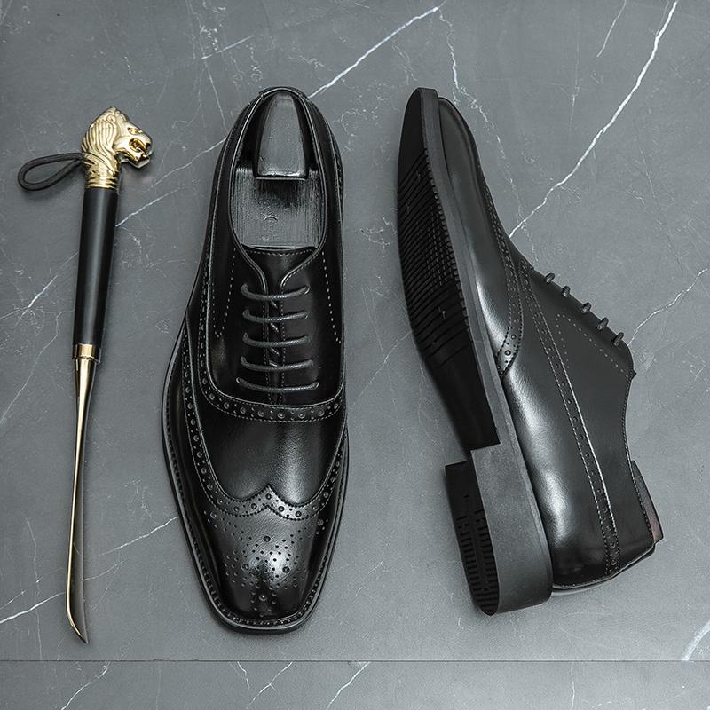 

Мужские туфли-броги коричневого и черного цвета с квадратным носком на шнуровке, деловые и деловые туфли ручной работы для мужчин 46 чёрный