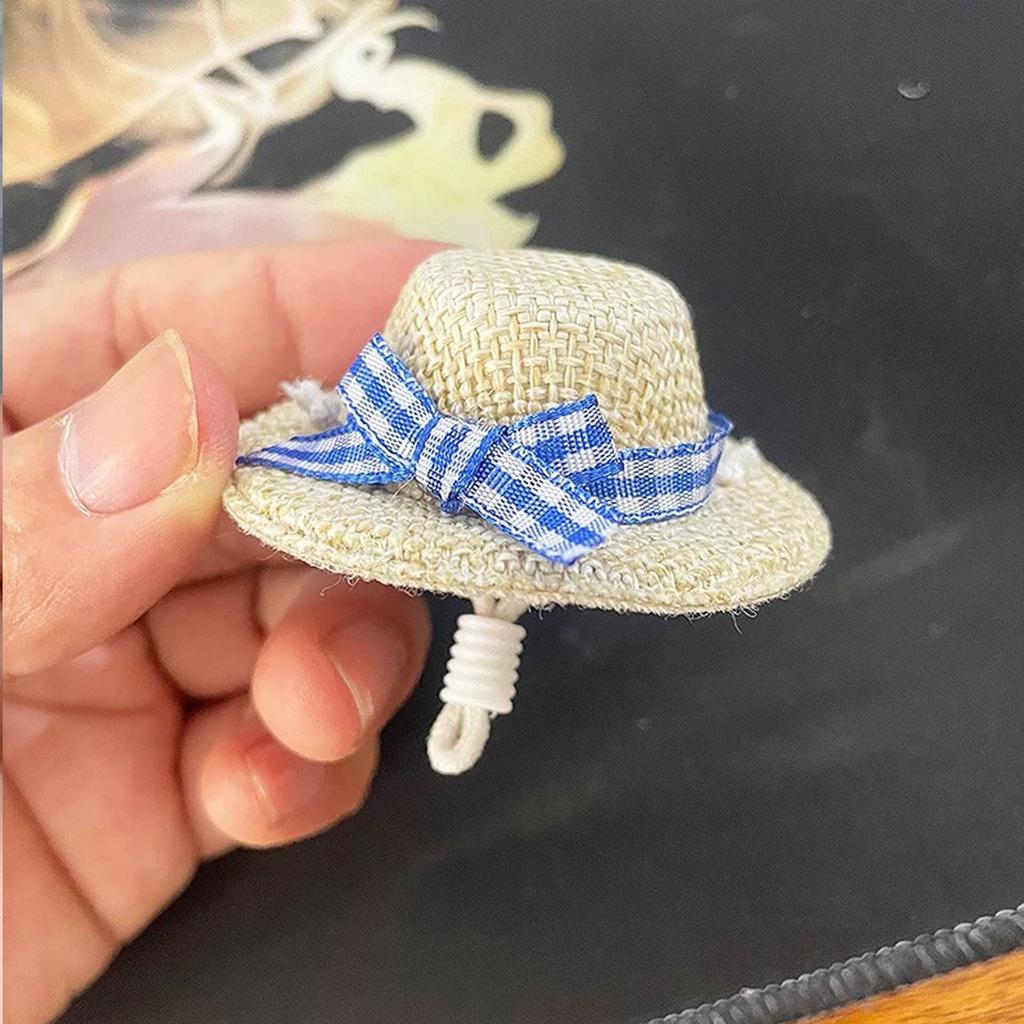 Set of 2 Mini Doll Straw Hats with Bows, Mini Straw Hats for Dolls, Handwoven Crafts, Accessories, DIY Crafts, Decorative Toys, Small Decorative Hats