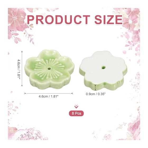 uxcell 8 Pcs Cherry Blossom Ceramic Incense Holder, 4.6x4.6x0.9cm Ceramic Incense Burner Chopstick Rest for Home Office Decoration, Aromatherapy,