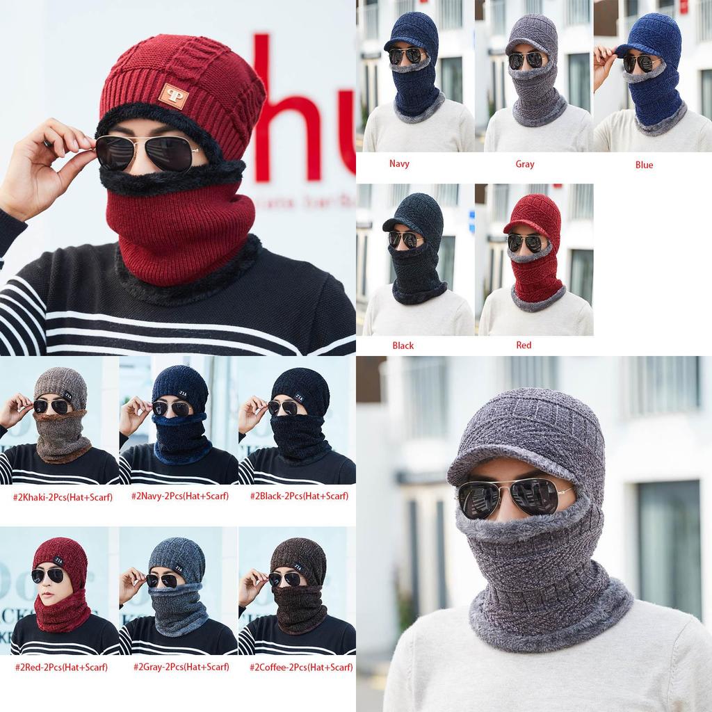 Cozy Winter Mens Women Warm Ski Beanie Cap Soft Wool Knit Snow Hat Skull Scarf