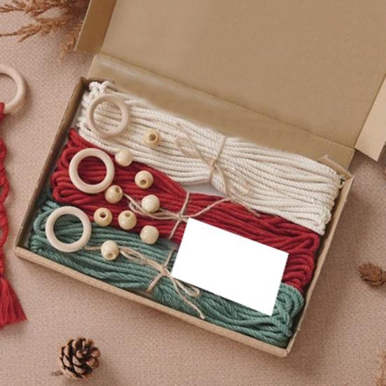 Cotton Rope Christmas Hanging Ornament Bohemia Hand Woven Wall Hanging Decoration with Wood Beads for Christmas Home Door