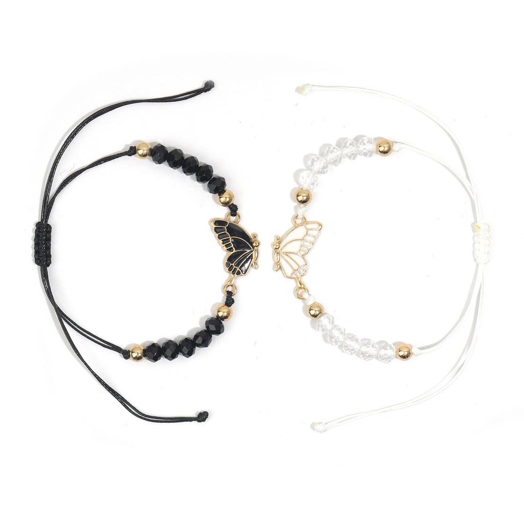 Couple Friendship Gift Set Flat Knot Weaving Adjustable Color Wax Rope Weaving Butterfly Bracelet