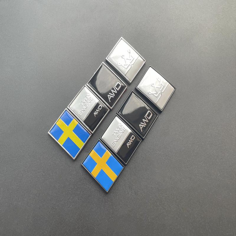1 ks 3D kovový znak Švédské vlajky s korunou AWD Zadní emblém na kufr Nálepka pro V40 V60 C30 S60 S80 S90 XC90 XC60 XC40