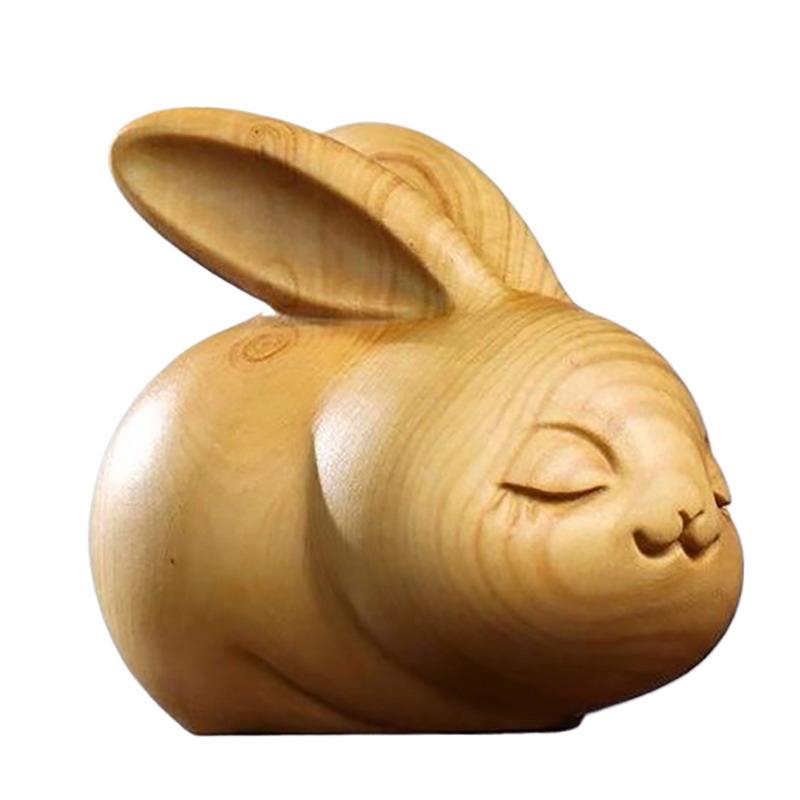 Wood Carving Easter Rabbit Ornaments Rabbit Figurine Cute Bunny Ornament Home Office Desktop Decor Car Decoration Party Gift
