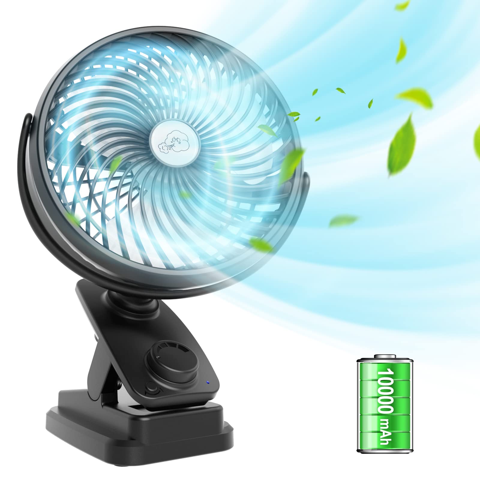 

USB Desk Fan with Automatic Oscillating Hanging LED Stepless Airflow Up to 125 Hours of Continuous Angle Quiet Suitable for and Heatstroke Outdoor