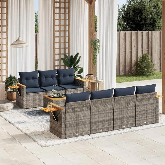 VidaXL Garden Lounge Set with Cushions 8 Pcs, Patio Sofas, Furniture Set, Outdoor Terrace Furniture, Grey 3226649