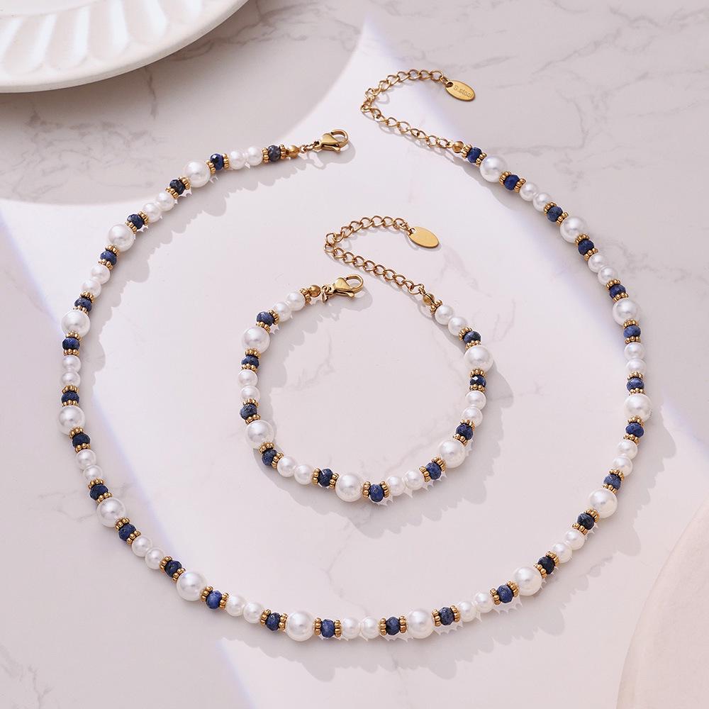 Elegant 18k Gold-Plated Stainless Steel Necklace with Imitation Pearl Beads and OT Clasp