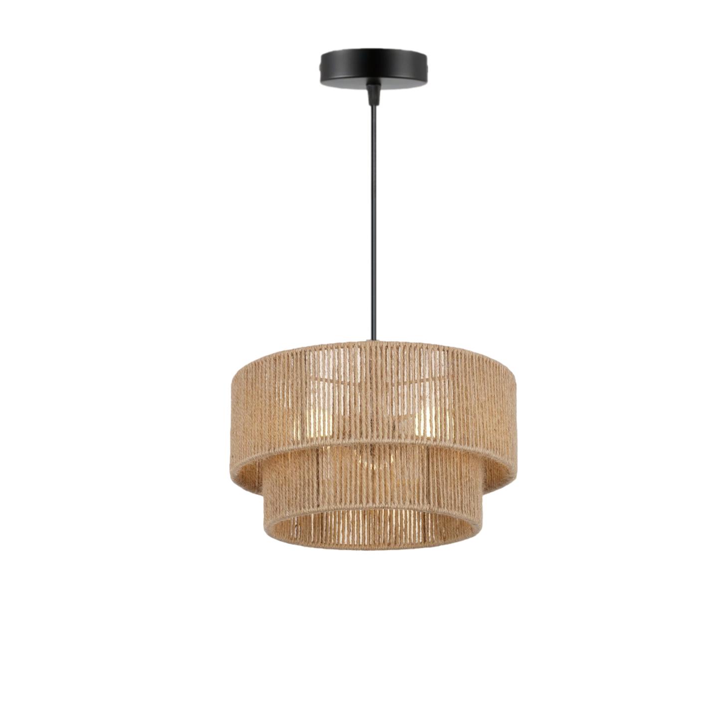 

JOYINLED 45cm Coastal Hemp Rope Chandeliers Lamp with 2-Tier Drum Shade E26 / E27 Boho Ceiling Pendant Light for Nursery Bedroom NO BULB