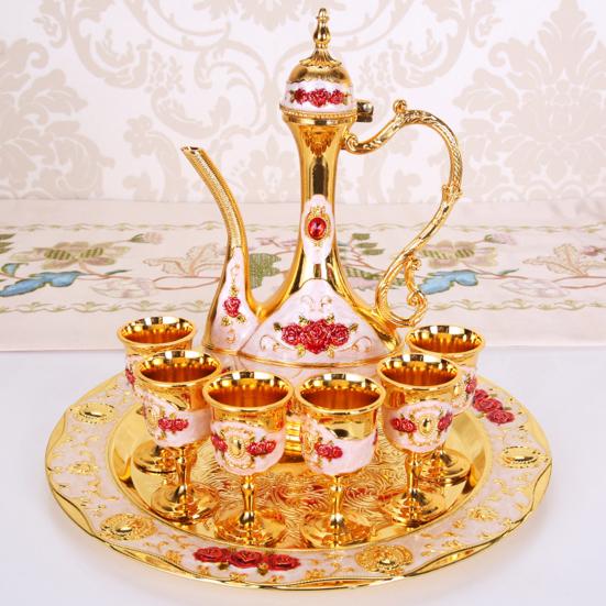 8Pcs/Set European Cup Kettle Vintage Metal Wine Wedding Tray Kit Home Gifts
