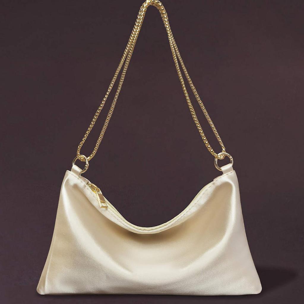 Borsa Sottobraccio da Donna in Raso con Catena - Elegante Pochette da Festa e Cena