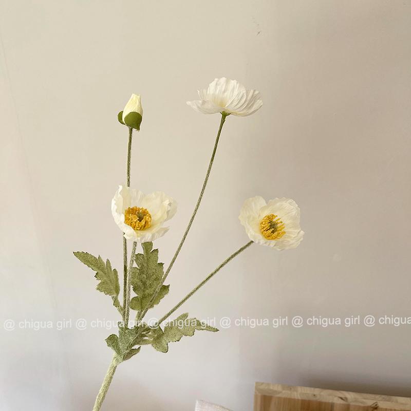 Blue Iceland Poppy Silk Flower Bouquet for Living Room Decoration