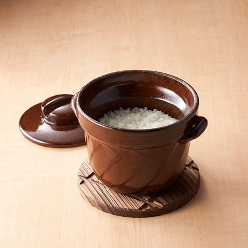 Banko Ware Rice Cooker, 3-Cup Capacity, Twisted, Black Glaze, Fluffy, Rice Pot, Direct Heat Compatible, Made In Japan, Product Number 18818