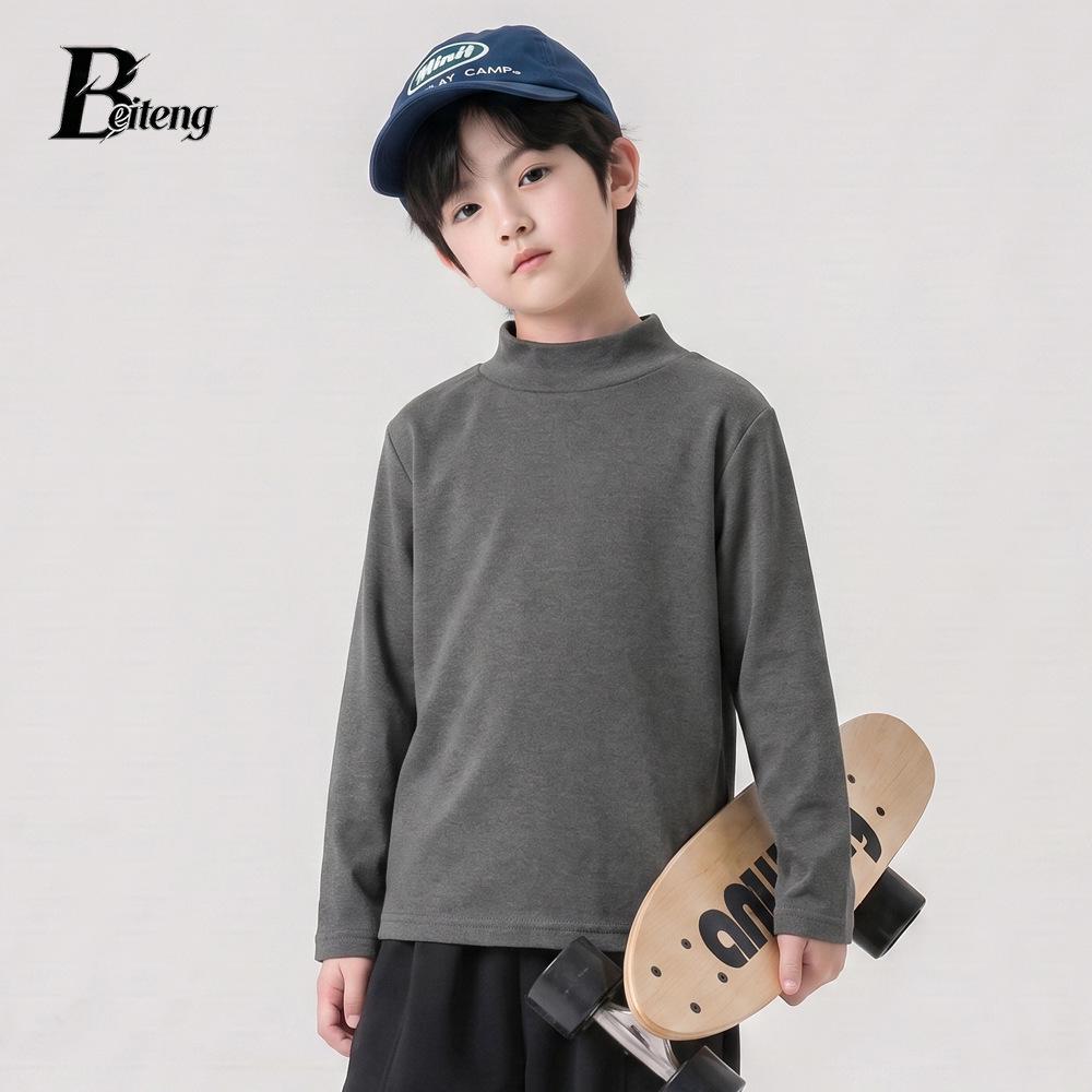 Muno Boys' Korean Style Versatile Half-High Neck Warm Top for Autumn/Winter