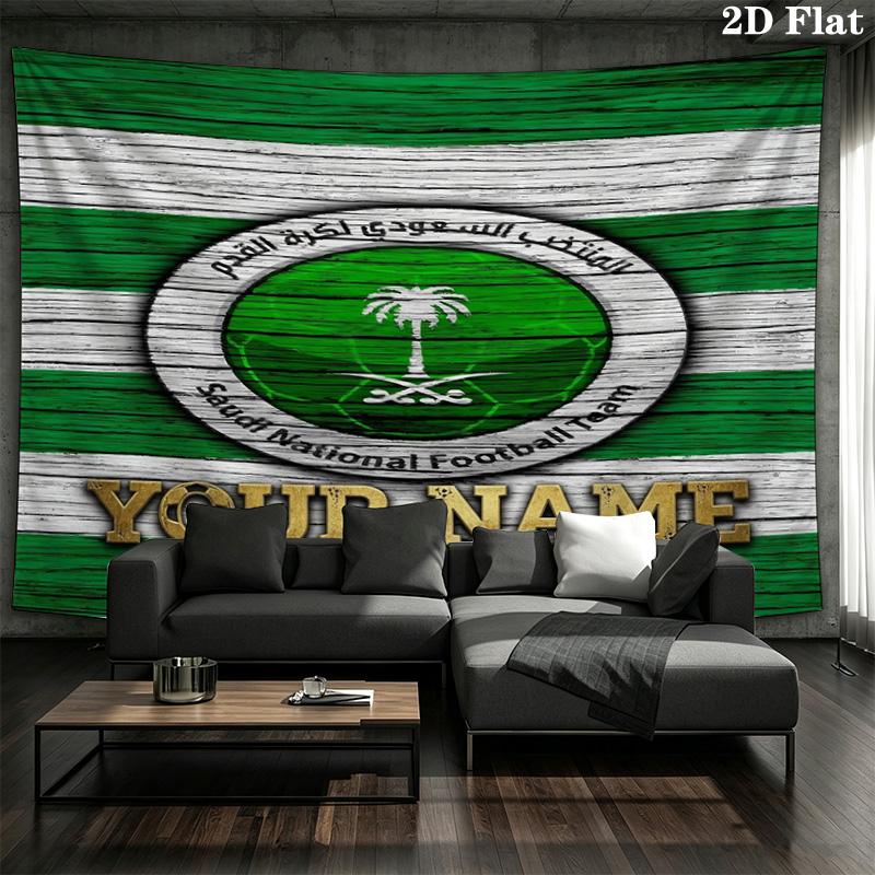 Saudi Football Crest Custom Name Wall Tapestry Aesthetic Wall Hanging Printed Fabric Blanket Decorative Tapestries For Bedroom Living Room Home Decor