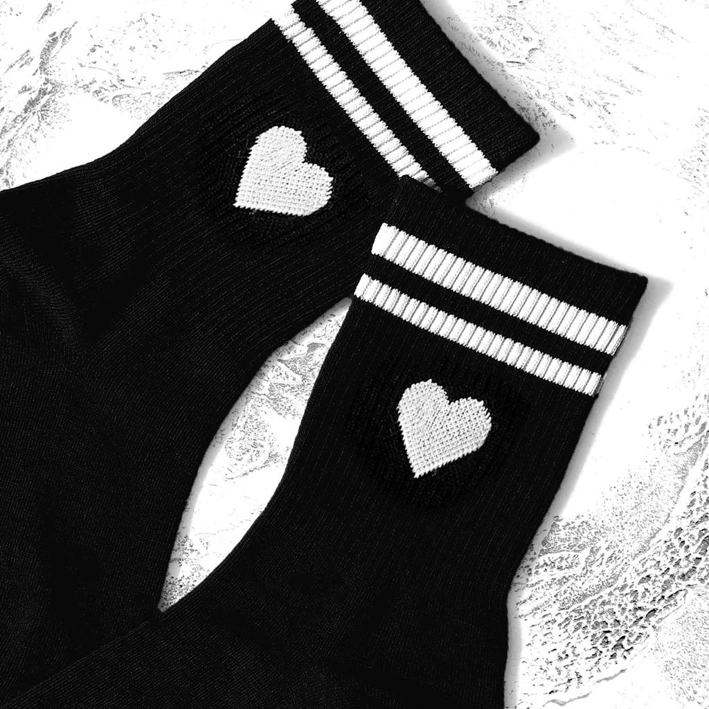 3/5/10/20 Pairs Women's Crew Socks Black Socks, Heart and Stripes, Comfortable, Breathable, Moisture-Wicking