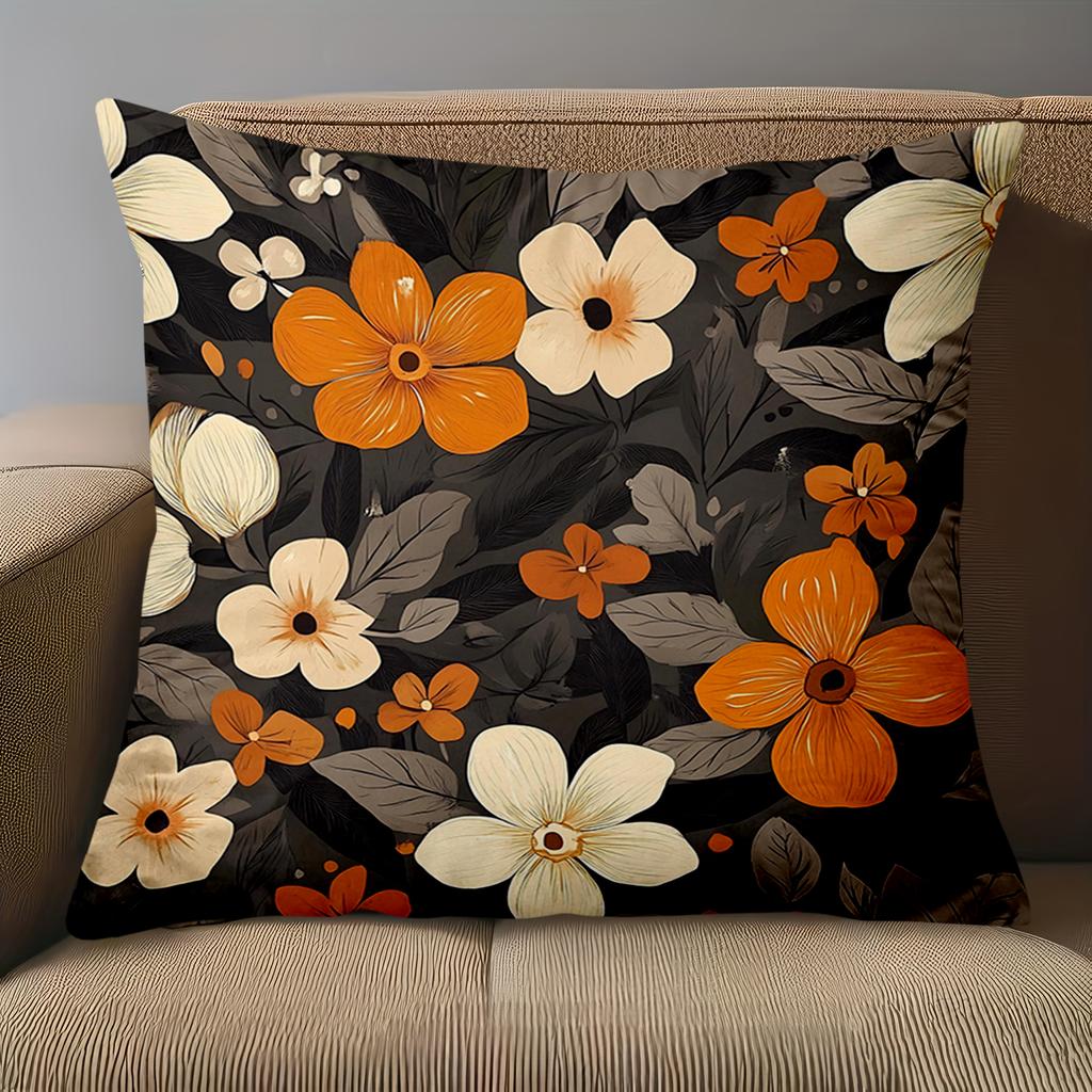 1 Pieces Floral Patterned Throw Pillows Black Background Polyester pillowcase, sofa decorative cushion cov Headboard Pillow