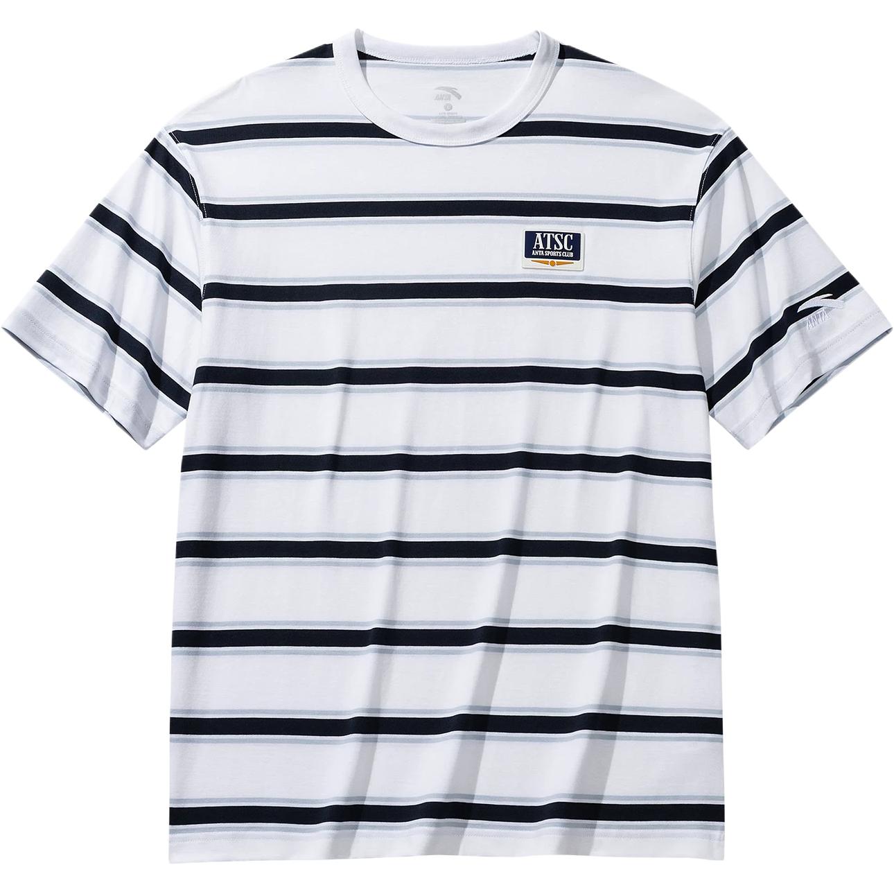 Anta Striped Versatile Casual Round Neck Sports Short Sleeve T-Shirt Men Tops 152628134-1 M