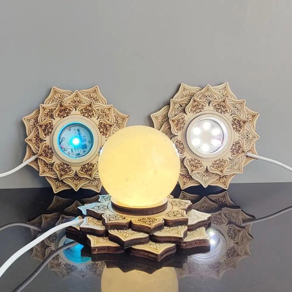 

Lotus Shape LED 3D Night Light Wooden Stones Sphere Holder Bracket Crystal Ball Stand Tabletop