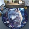 Wolf in Moonlit Round Area Rug,Carpet Rug for Living Room Bedroom Sofa Playroom Decor,Non-slip Floor Mat