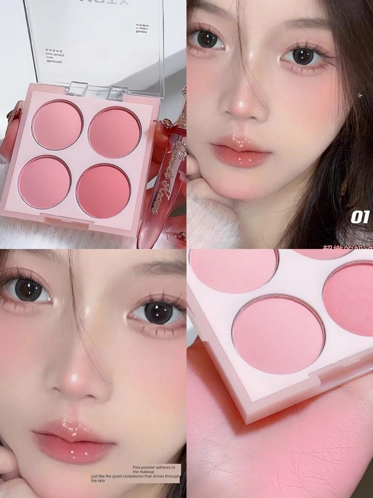 100% Sweet Girl Feeling! Four-Color Blush Female Peach Matte Expansion Chin Purple Blush Highlight Repair Three-in-One
