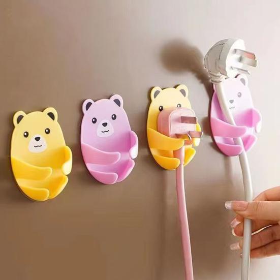 Socket Hanger Cartoon Bear Design Socket Holder Self-Adhesive No-Punch Wall Socket Holders Cable Management