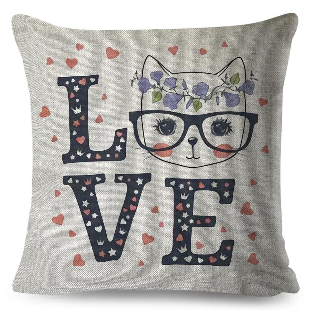 Nordic Style Love Heart Letter Pillowcase Decor Flower Printed Pillow Case for Home Car Sofa Polyester Cushion Cover X