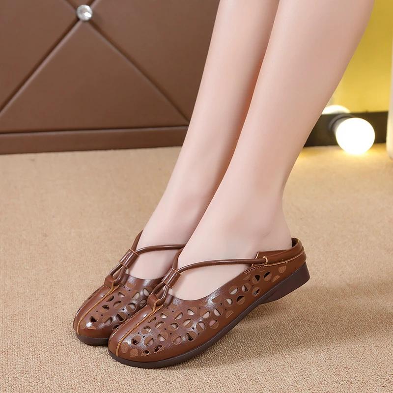 Fashion 2024  Designer Mom Loafers Woman Wide Feet Cutout Flat Shoes Ladies Slip on Summer Flats Soft Sole Women's Rope Moccasins