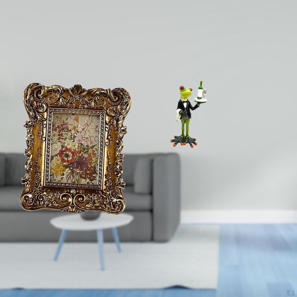 Hand Carved Floral Photo Frame Picture Holder Tabletop Wall Mounted Antique Waiter Frog Statue