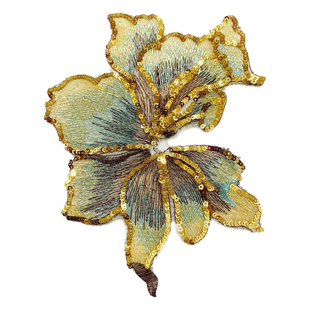 DIY Flower Applique Big Sequin Embroidered Applique Creative 3D Flower Embroidery Patches абрикосовый
