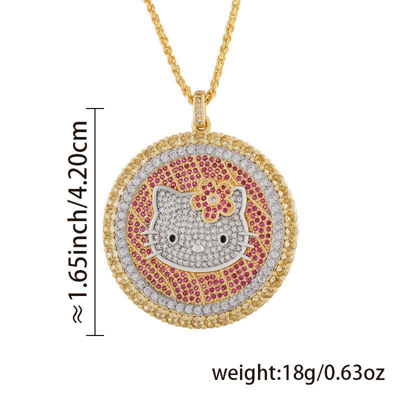 Lu District Hello Kitty Full Diamond Round Pendant Necklace - Luxury Style Women's Choker