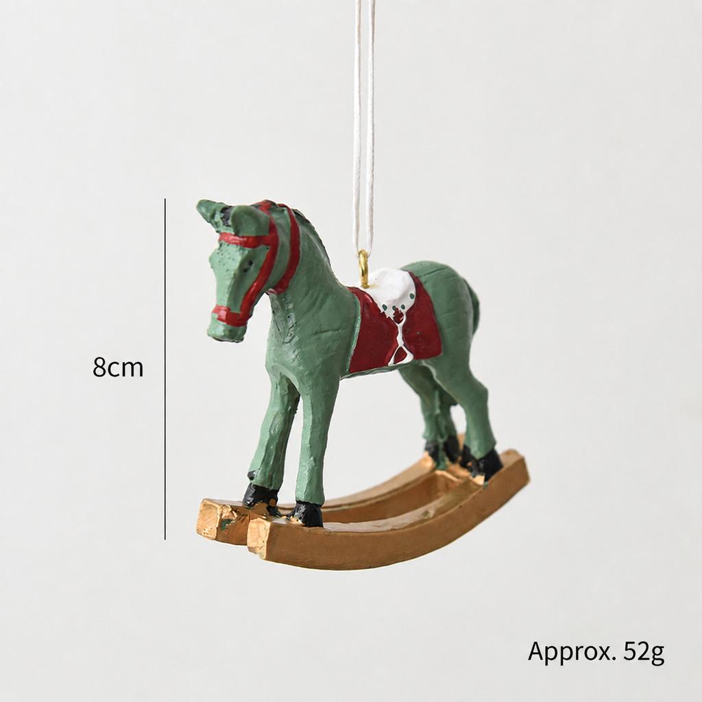 Vintage Ornament Reusable Rocking Horse Pendant Holiday Hanging Decoration Retro Resin Christmas Ornament For Fireplace Desktop