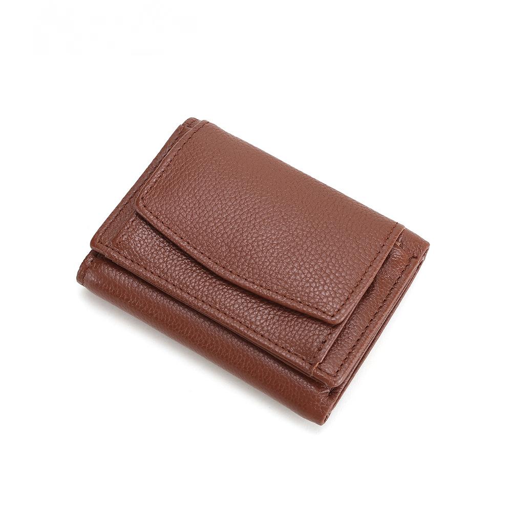 Damen-Geldbörse aus einfarbigem Leder mit kurzer Oberschicht aus Leder mit mehreren Kartentaschen und Schnalle, kleine Geldbörse mit Kartenhalter