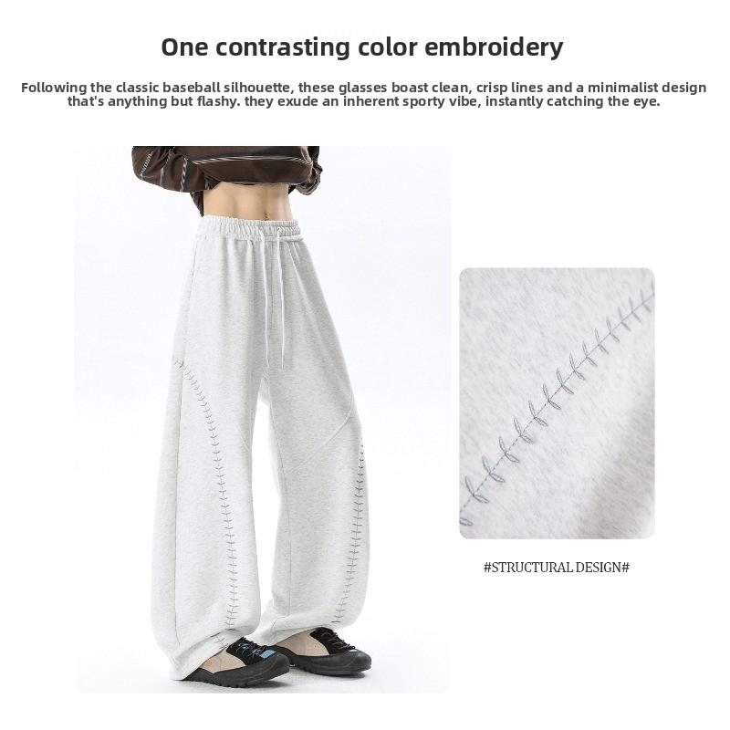 American contrasting color embroidered sports casual pants men's autumn profile scimitar pants retro loose long pants