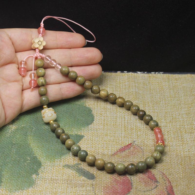 Green Sandalwood 8mm Phone Charm Bodhi Cat Literary Bag Hanging Ornament Creative Jewelry