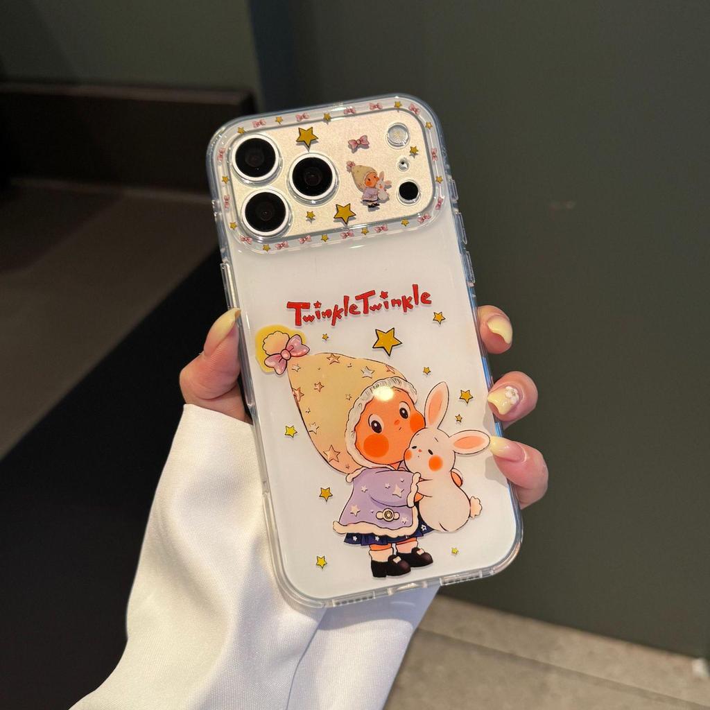 iPhone 17 Pro Max/15 Pro Case - Cute Fine Hole Design with Hug Rabbit Star Person
