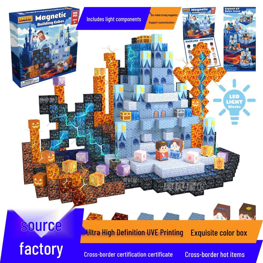 Pink Castle Cube Magnetic Building Block Set - STEM Educational Toy