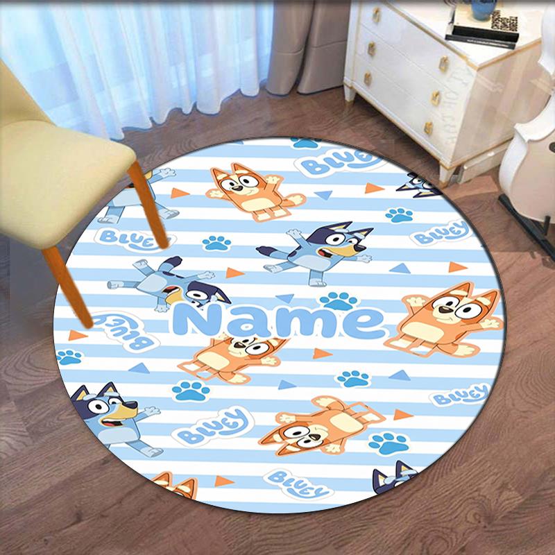 Custom Name Bluey Printed Round Rug Carpet Chair Rug Area Rug Entryway Doormats,for Office Chair Living Room Bedroom Kitchen Room.